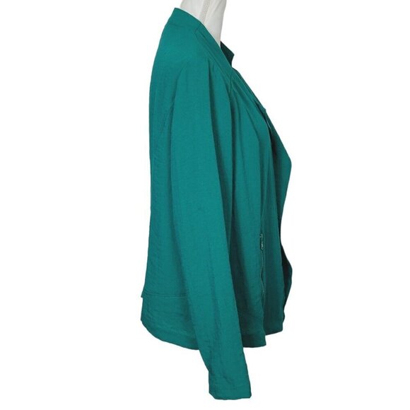 Chico's Moto Soft Textured Jacket Teal Blue Sz 1 Med Zippered Pockets Open Front - Picture 3 of 12